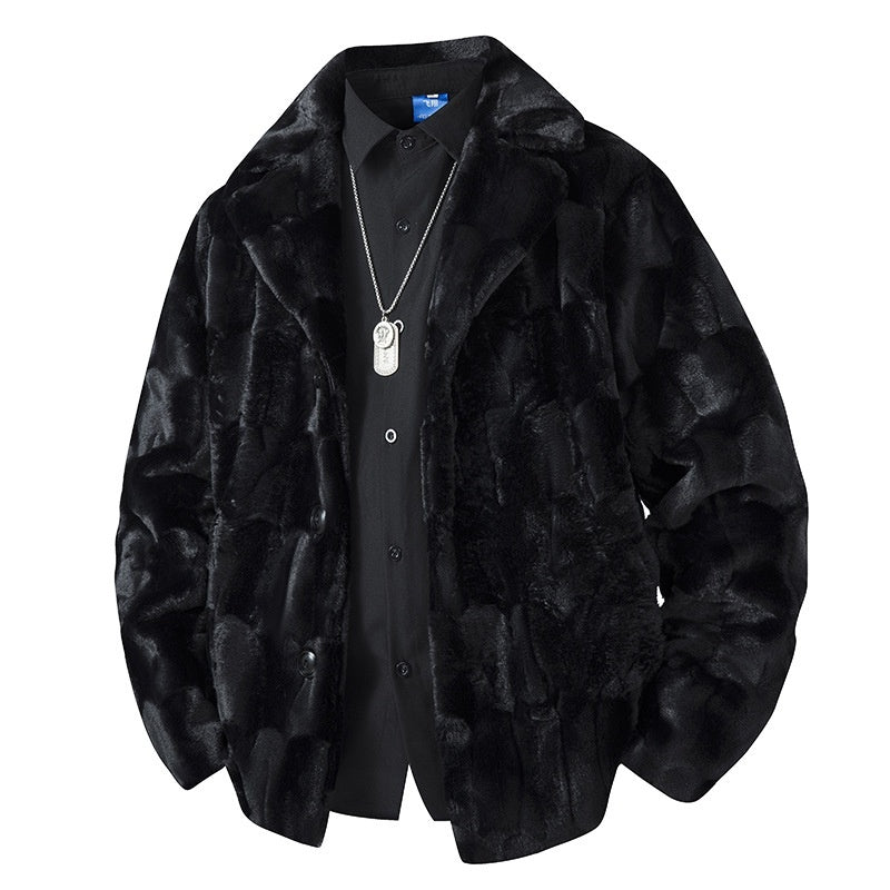 Fleece-lined Thick Mink Fur Coat With Large Size Lapel Casual Jacket