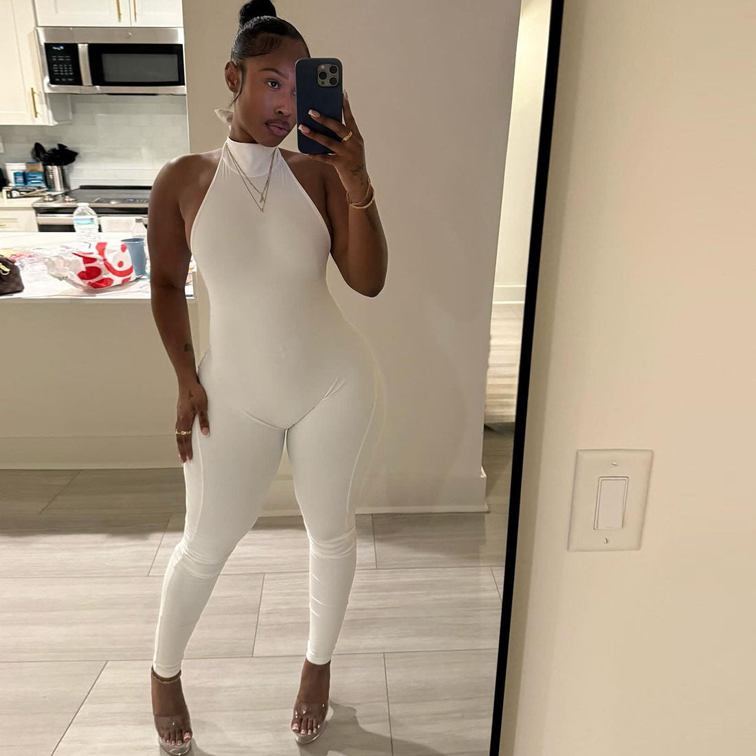 Autumn And Winter New Sexy Babe Backless Halter Tie Jumpsuit