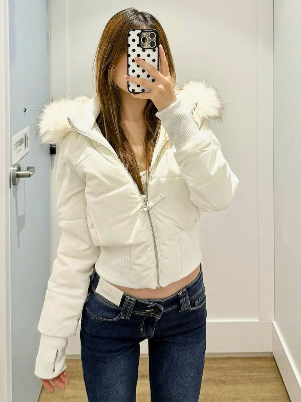 Women's Versatile American Retro Fur-collar Hooded Short Cotton Jacket