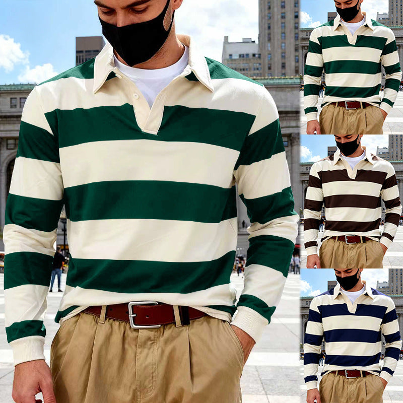 Lapel Stripe Hong Kong Style Men's Hoodie Trendy Loose