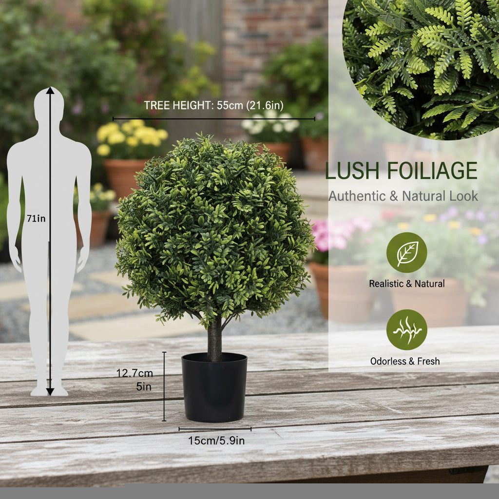 2PCS Set 22in Artificial Trees Natural Boxwood Topiary Fake Plants Evergreen Potted For Porch Patio Entryway Indoor Christmas Home Decor