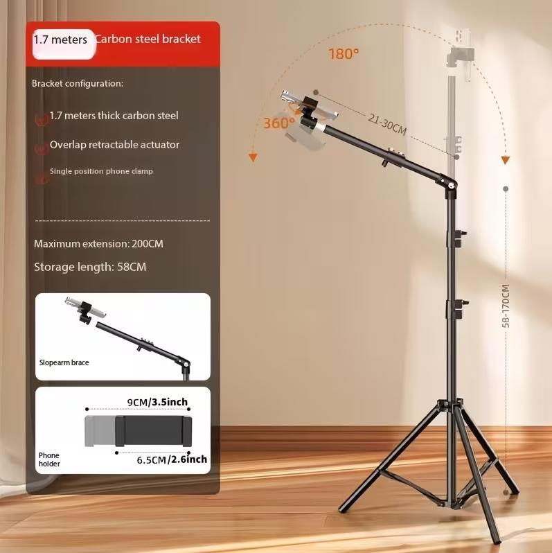 Adjustable Metal Floor Tripod For Mobile Phones With Telescopic Arm, Suitable For Outdoor And Indoor Mobile Phone Live Streaming And Photography. Mother's Day Gift, Photography Equipment.