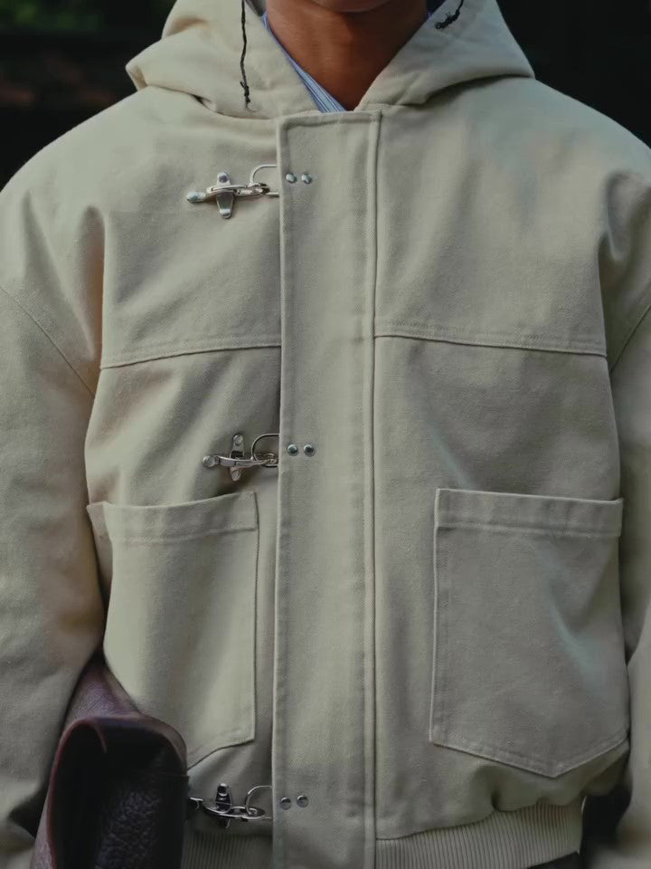 Beige Duffle Coat With Hood And Toggle Closure