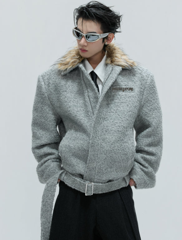 Woolen Men's Short Texture Cotton-padded Coat