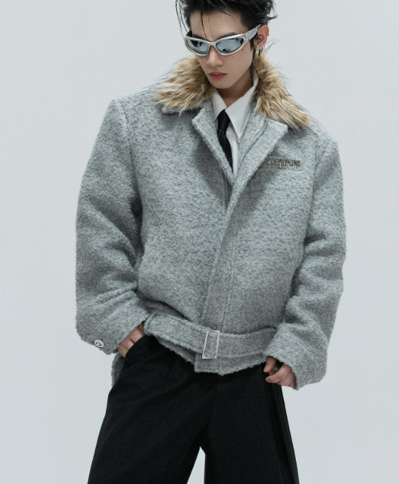 Woolen Men's Short Texture Cotton-padded Coat