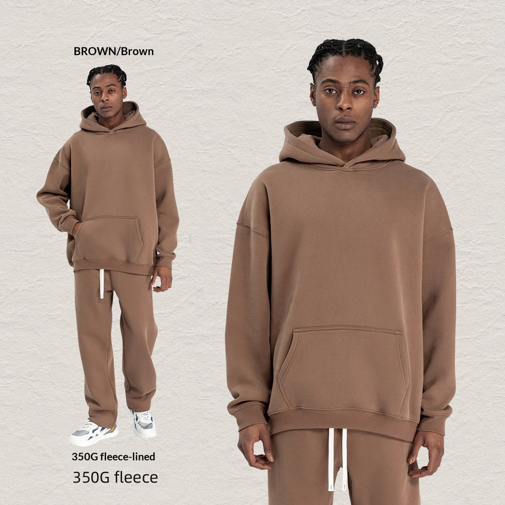 Men's Hooded Sweatshirt Fleece-lined Loose Sweatshirt Set
