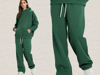 Men's Hooded Sweatshirt Fleece-lined Loose Sweatshirt Set