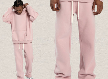 Men's Hooded Sweatshirt Fleece-lined Loose Sweatshirt Set