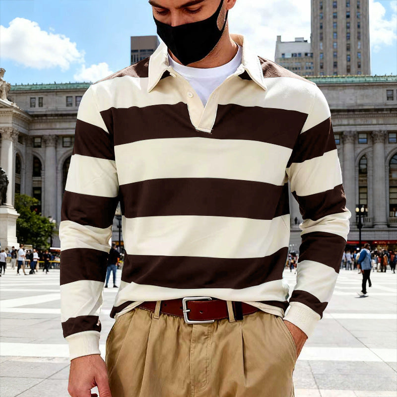 Lapel Stripe Hong Kong Style Men's Hoodie Trendy Loose