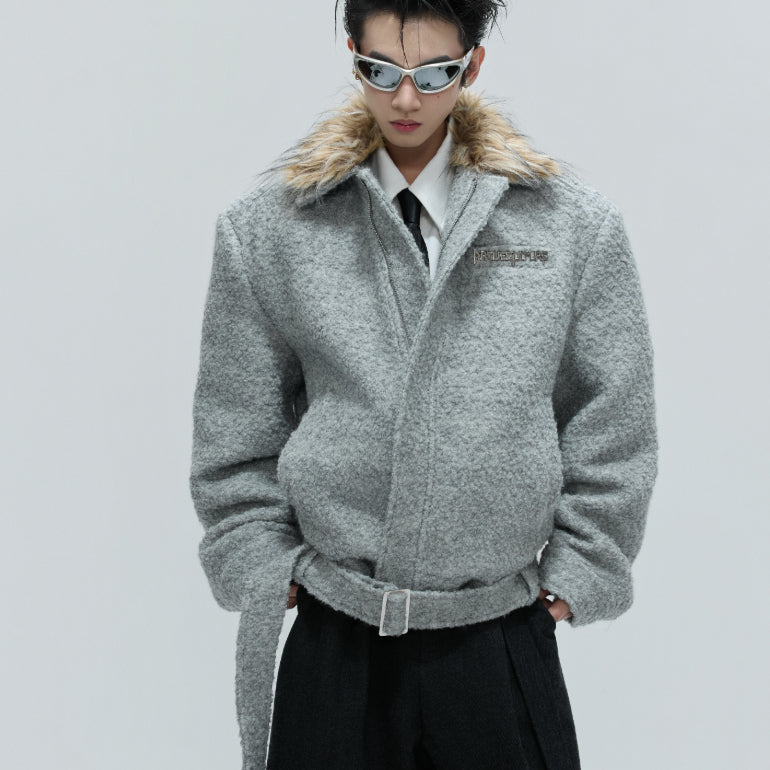 Woolen Men's Short Texture Cotton-padded Coat