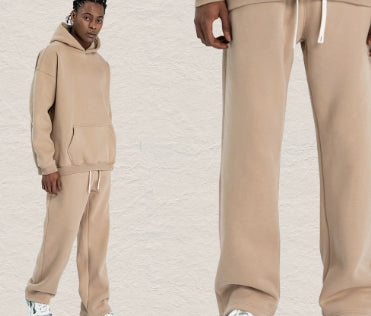 Men's Hooded Sweatshirt Fleece-lined Loose Sweatshirt Set