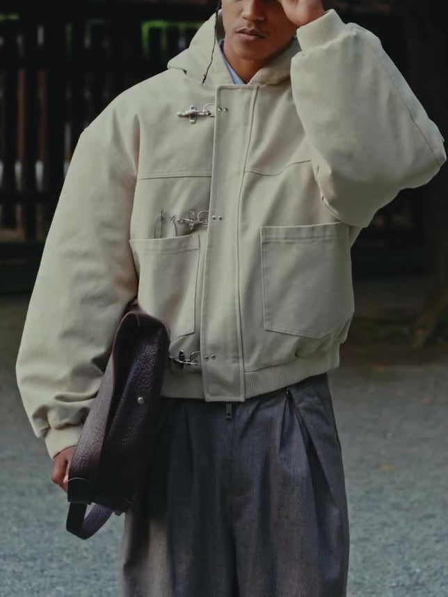 Beige Duffle Coat With Hood And Toggle Closure