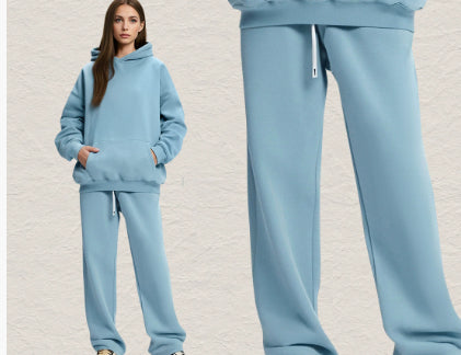 Men's Hooded Sweatshirt Fleece-lined Loose Sweatshirt Set