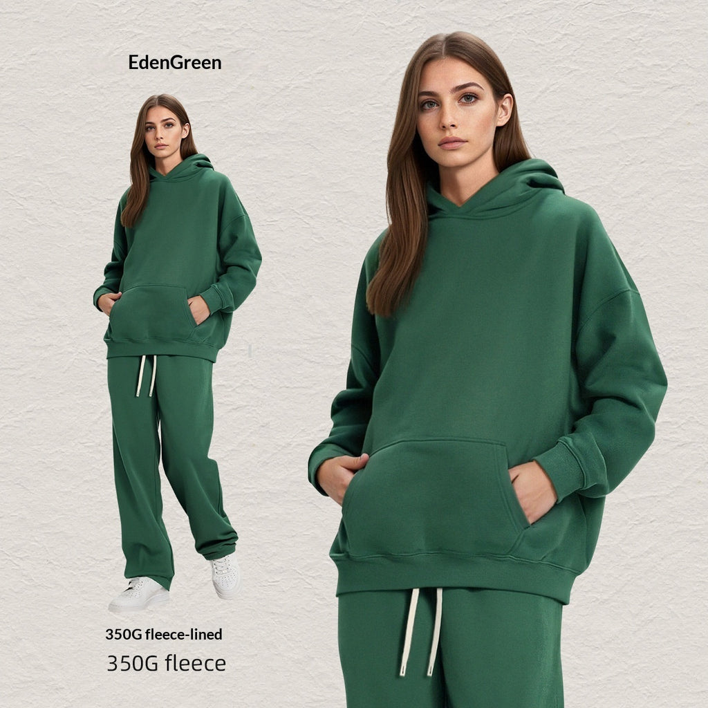 Men's Hooded Sweatshirt Fleece-lined Loose Sweatshirt Set