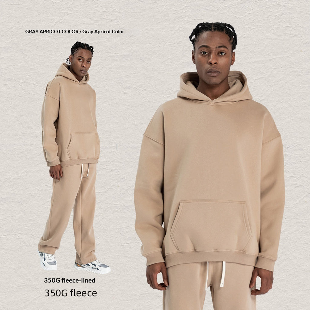 Men's Hooded Sweatshirt Fleece-lined Loose Sweatshirt Set
