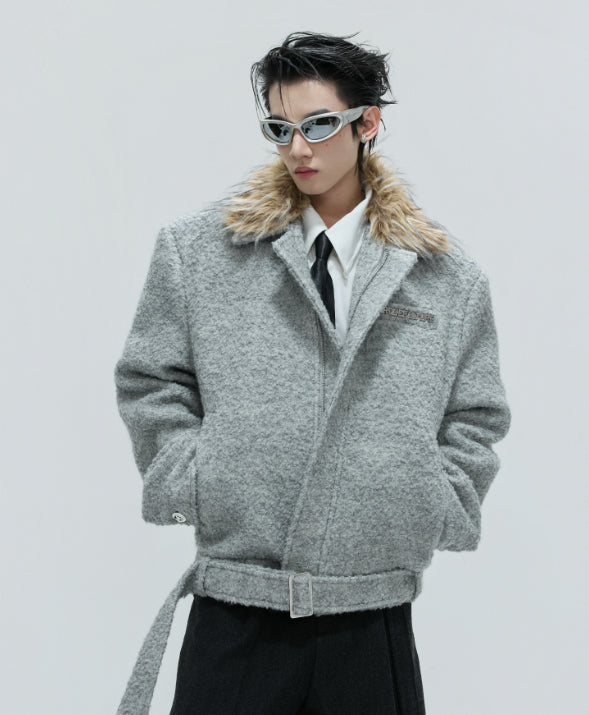 Woolen Men's Short Texture Cotton-padded Coat