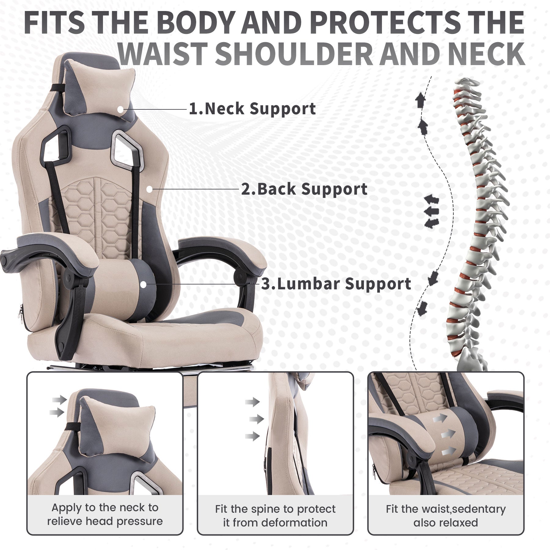 Gaming Chair With Massage,Ergonomic PC Gaming Chair With Footrest Comfortable Headrest And Lumbar Support,High Back PVC Leather,300LBS Grey